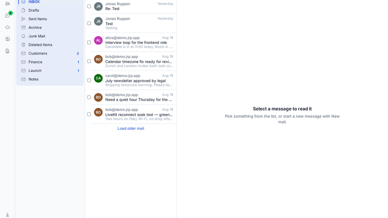 HIVE mail workspace screenshot